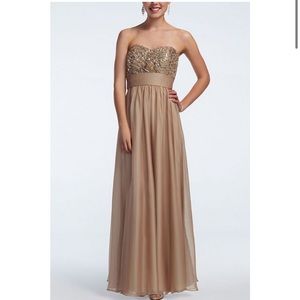 David’s Bridal strapless Chiffon Prom Dress with Sequin Bodice size 0